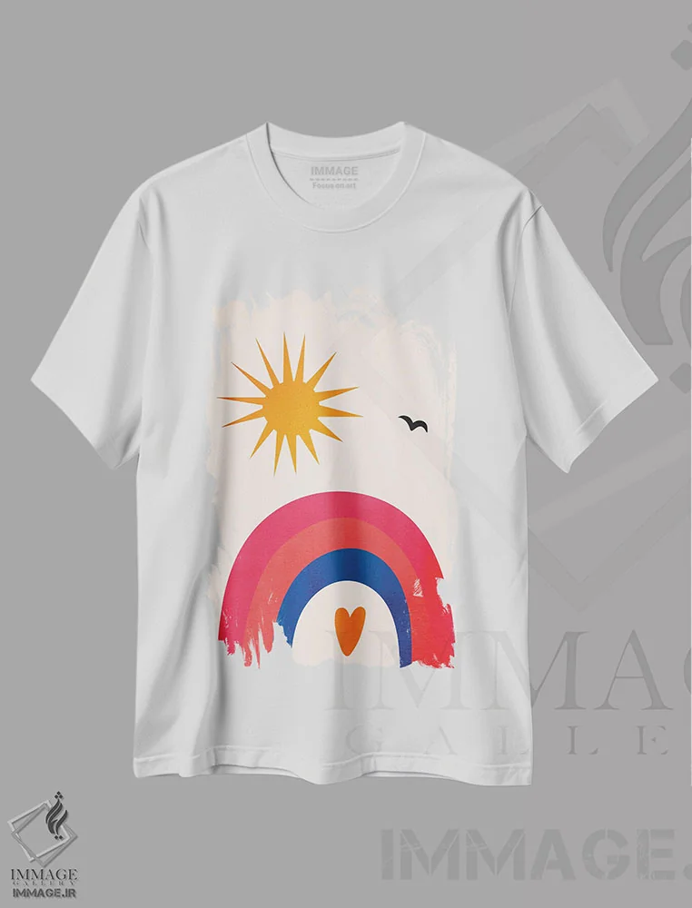 تیشرت سفید طرح دار روزهای شاد، تزئینی اثر کوبیستیکا | فروشگاه ایماژ