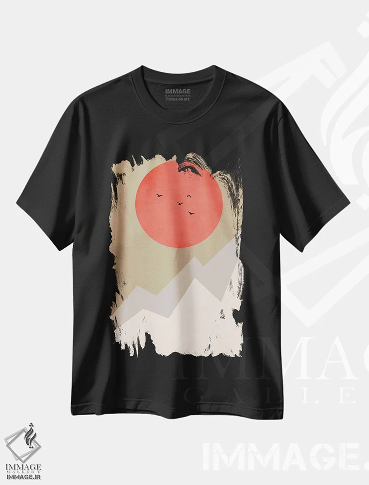 تیشرت مشکی طرح دار مون بلان، آبستره اثر کوبیستیکا | فروشگاه ایماژ