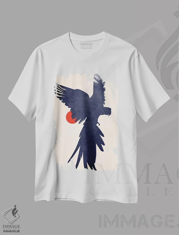 تیشرت سفید طرح دار طوطی، تزئینی اثر کوبیستیکا | فروشگاه ایماژ