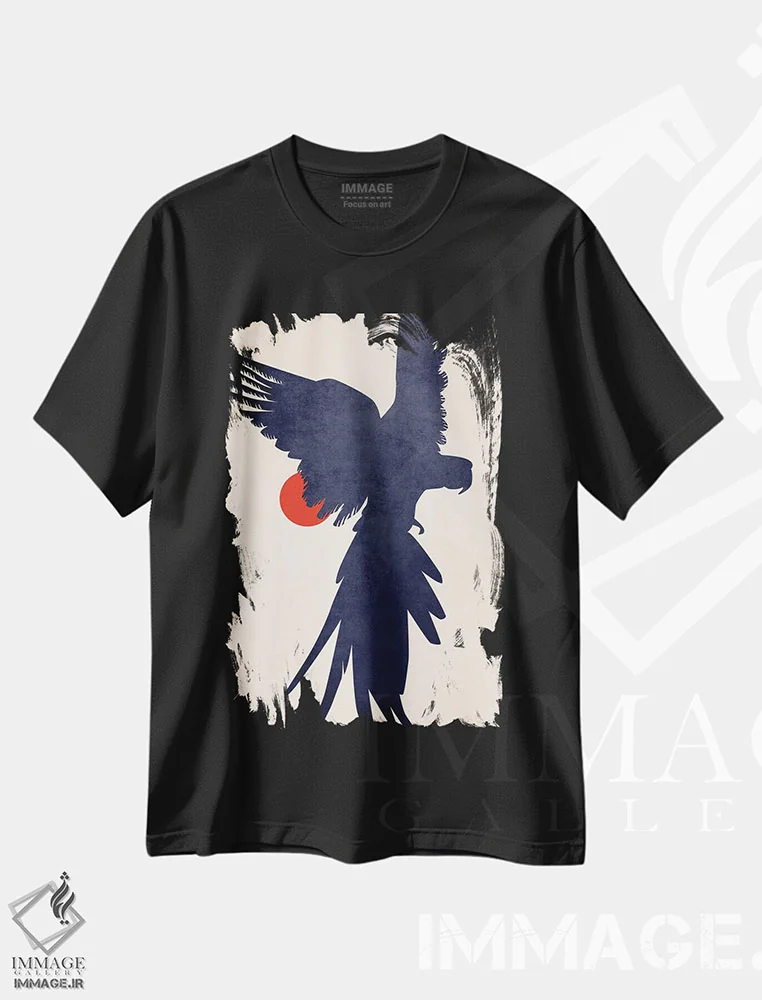 تیشرت مشکی طرح دار طوطی، تزئینی اثر کوبیستیکا | immage.ir