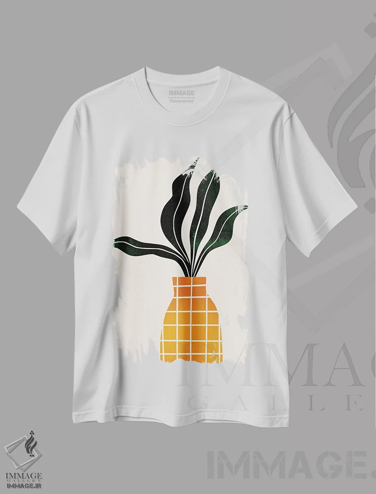 تیشرت سفید طرح دار پیتر، گیاه، تزئینی اثر کوبیستیکا | immage.ir