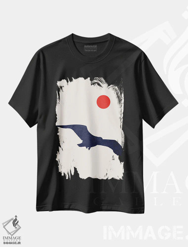 تیشرت مشکی طرح دار مرغ دریایی، تزئینی اثر کوبیستیکا | فروشگاه ایماژ