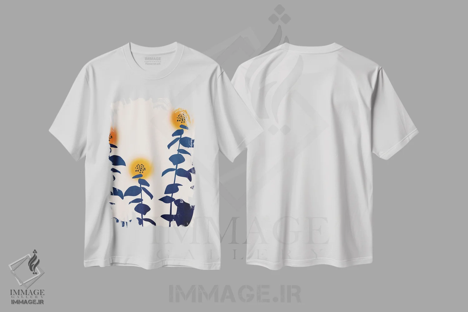 تیشرت سفید طرح دار گل های آفتابگردان، تزئینی اثر کوبیستیکا | فروشگاه ایماژ