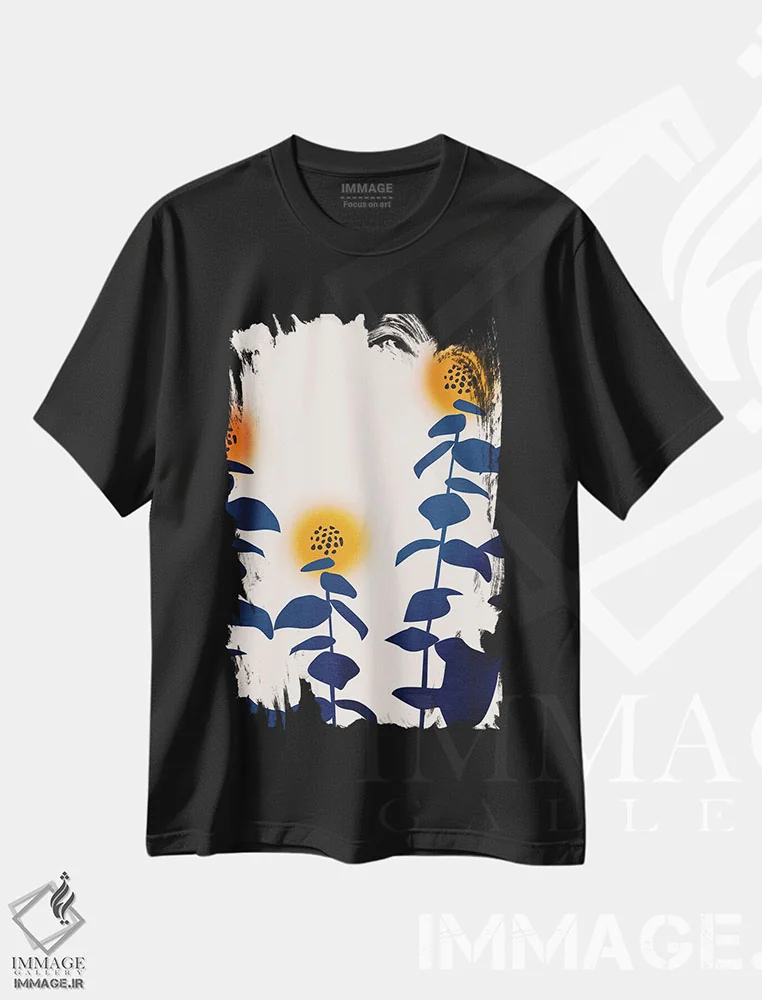 تیشرت مشکی طرح دار گل های آفتابگردان، تزئینی اثر کوبیستیکا | immage.ir