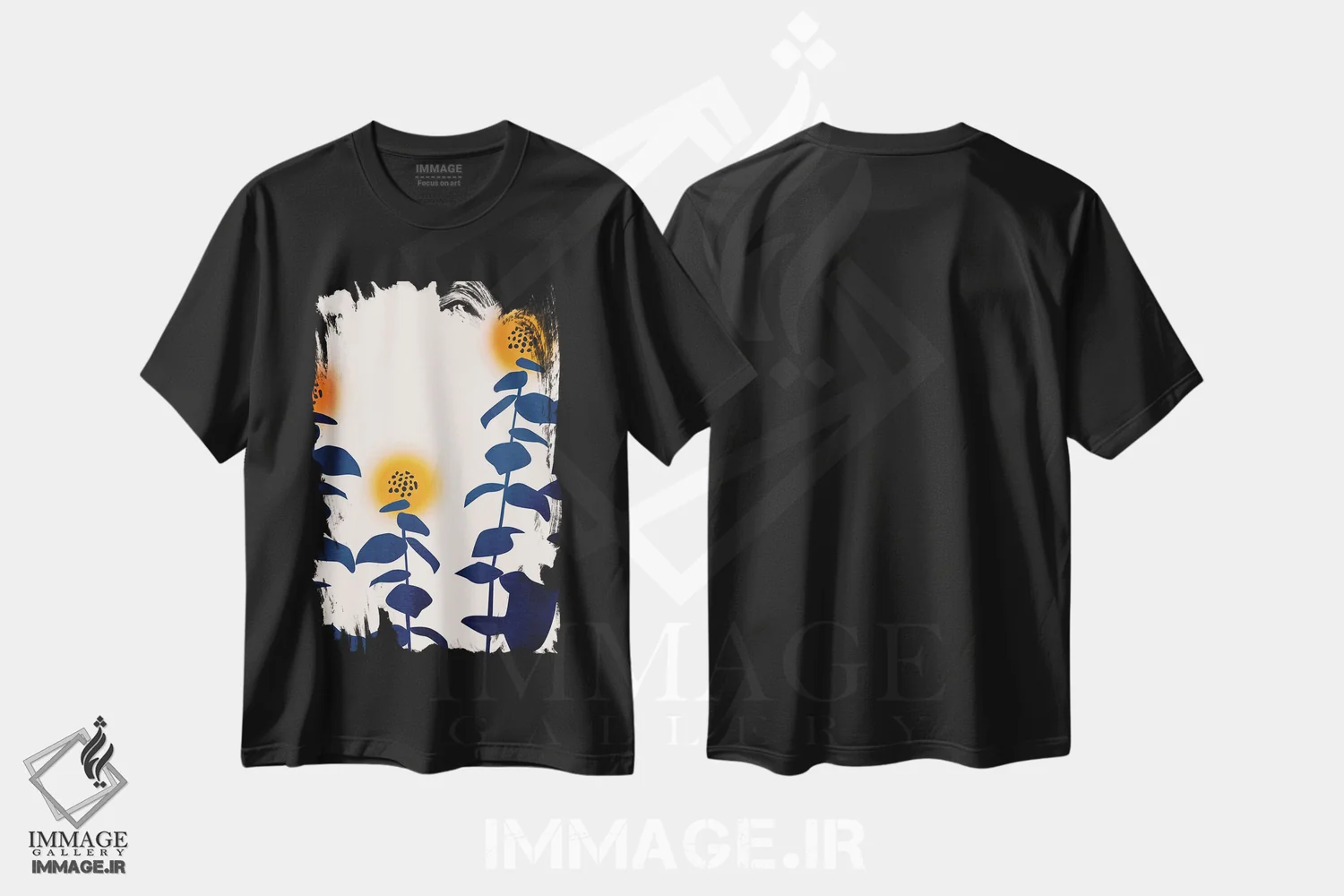 تیشرت مشکی طرح دار گل های آفتابگردان، تزئینی اثر کوبیستیکا | immage.ir