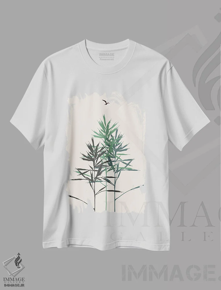 تیشرت سفید طرح دار جنگل، تزئینی اثر کوبیستیکا | فروشگاه ایماژ