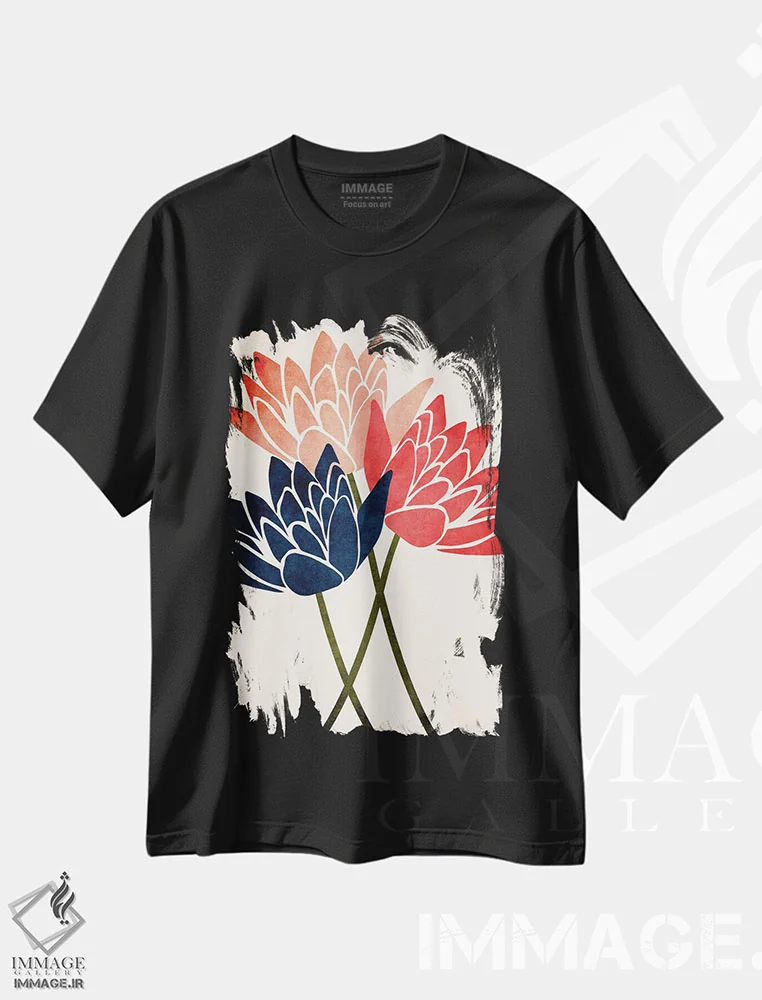 تیشرت مشکی طرح دار سه شکوفه، تزئینی اثر کوبیستیکا | immage.ir