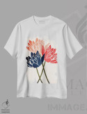 تیشرت سفید طرح دار سه شکوفه، تزئینی اثر کوبیستیکا | فروشگاه ایماژ