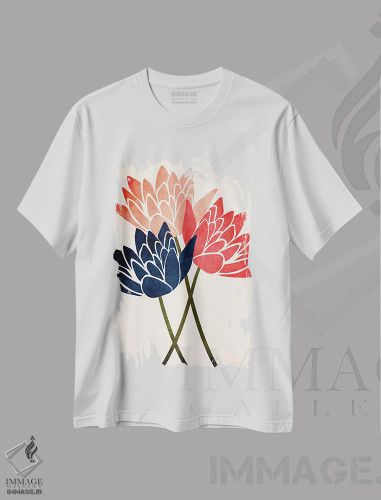 تیشرت سفید طرح دار سه شکوفه، تزئینی اثر کوبیستیکا | فروشگاه ایماژ