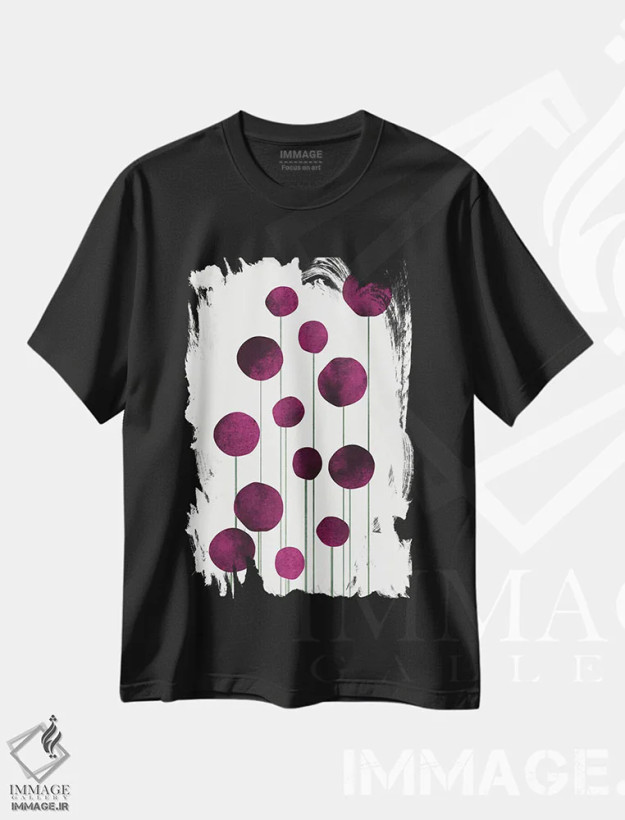 تیشرت مشکی طرح دار گل های آبی شماره II، آبستره اثر کوبیستیکا | فروشگاه ایماژ