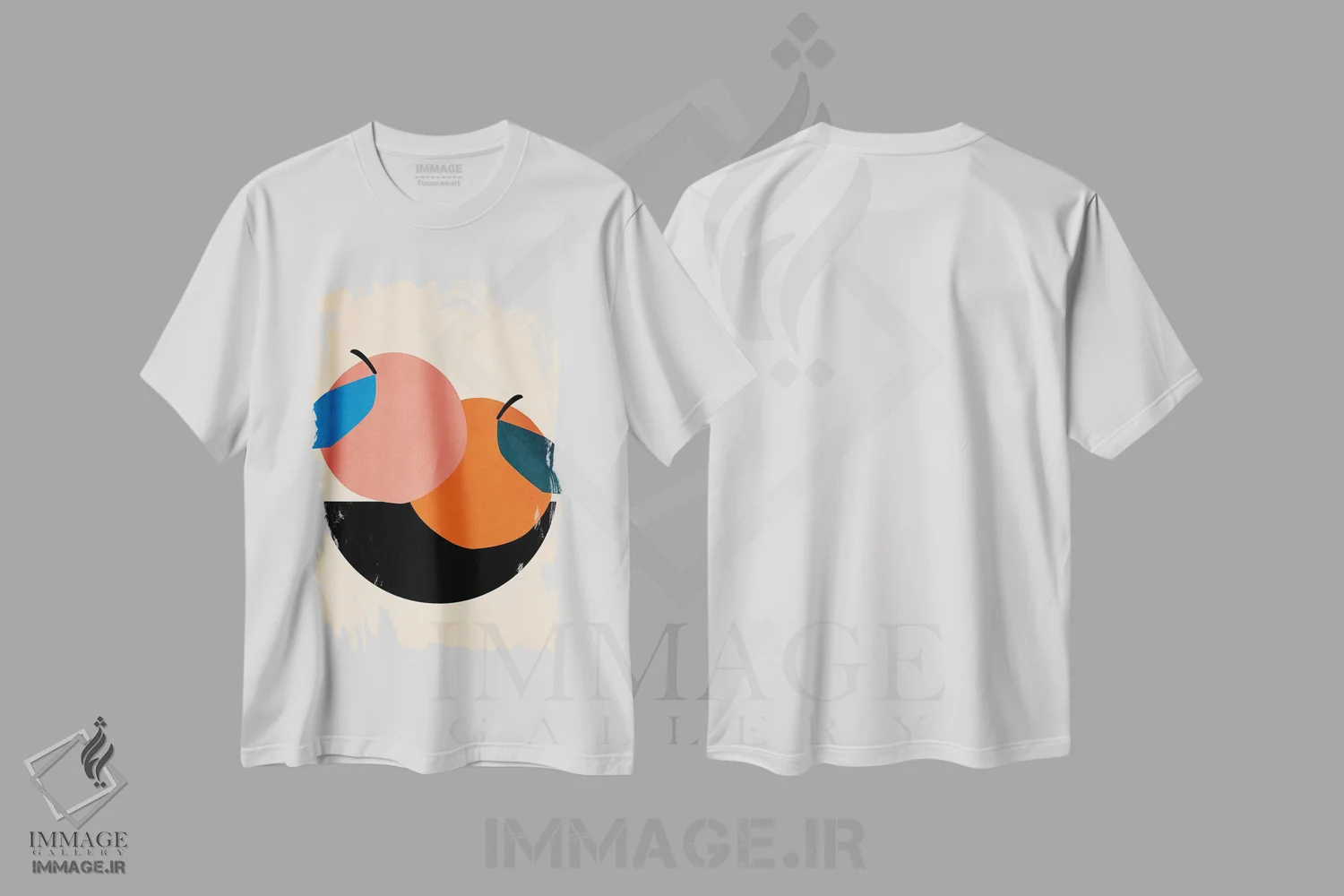 تیشرت سفید طرح دار دو سیب، تزئینی اثر کوبیستیکا | فروشگاه ایماژ