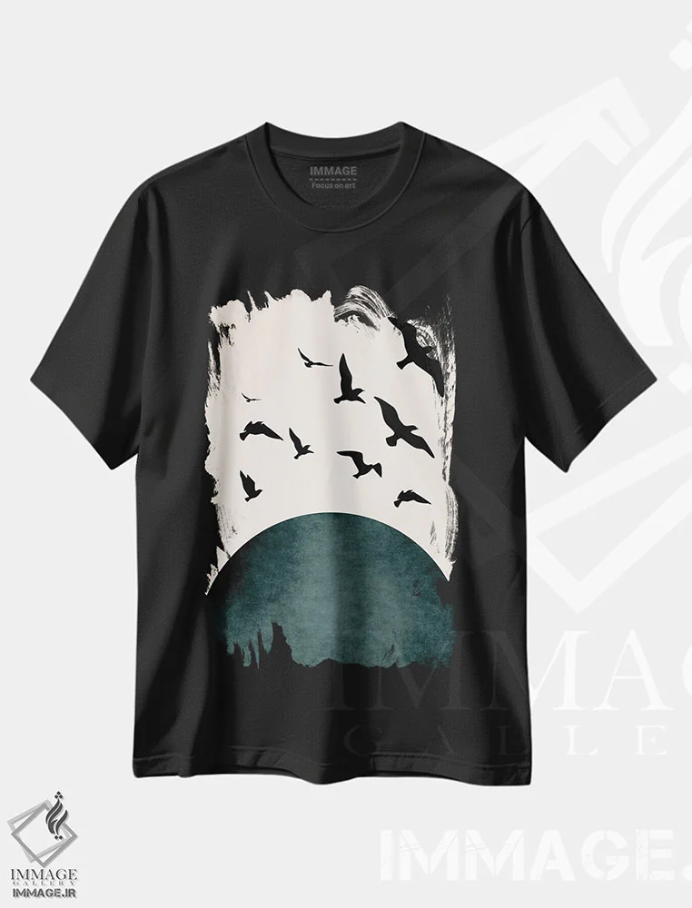 تیشرت مشکی طرح دار بال هایی برای پرواز Y، تزئینی اثر کوبیستیکا | فروشگاه ایماژ
