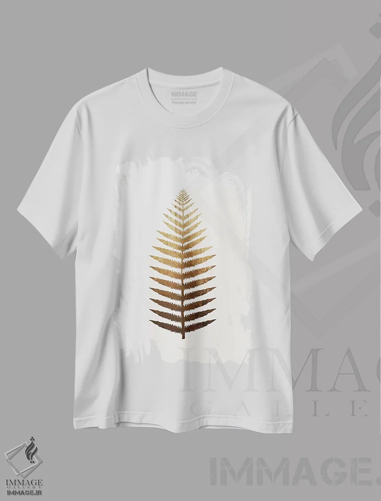 تیشرت سفید طرح دار برگ طلایی شماره ۷، تزئینی اثر کوبیستیکا | فروشگاه ایماژ
