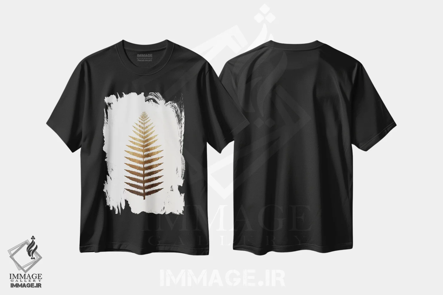 تیشرت مشکی طرح دار برگ طلایی شماره ۷، تزئینی اثر کوبیستیکا | immage.ir