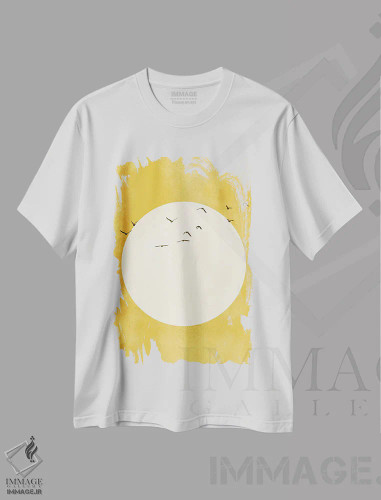 تیشرت سفید طرح دار آفتاب طلایی، تزئینی اثر کوبیستیکا | فروشگاه ایماژ