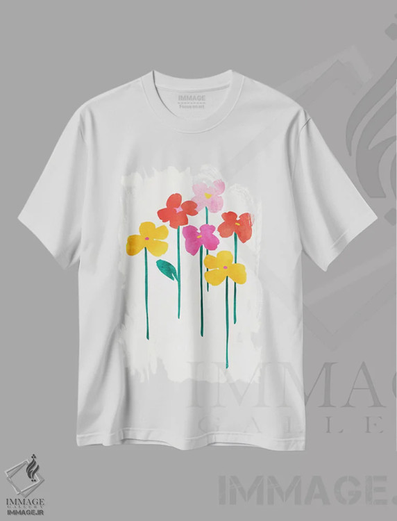 تیشرت سفید طرح دار گل های کوچولوی شاد، تزئینی اثر کوبیستیکا | فروشگاه ایماژ