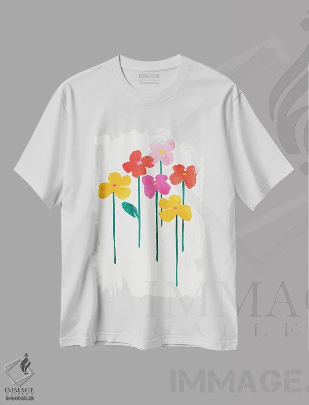 تیشرت سفید طرح دار گل های کوچولوی شاد، تزئینی اثر کوبیستیکا | فروشگاه ایماژ