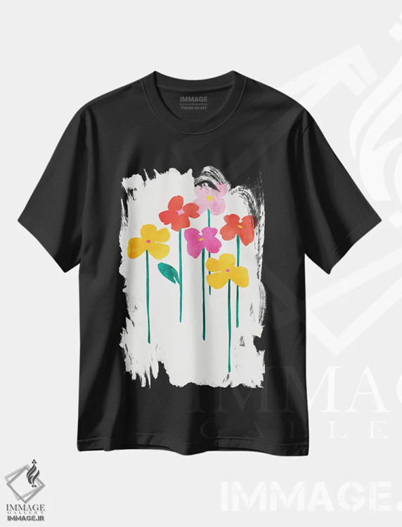 تیشرت مشکی طرح دار گل های کوچولوی شاد، تزئینی اثر کوبیستیکا | immage.ir