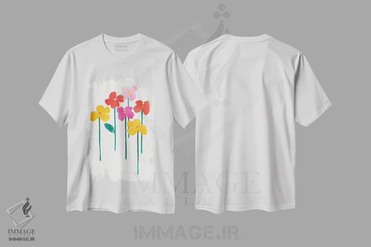 تیشرت سفید طرح دار گل های کوچولوی شاد، تزئینی اثر کوبیستیکا | فروشگاه ایماژ