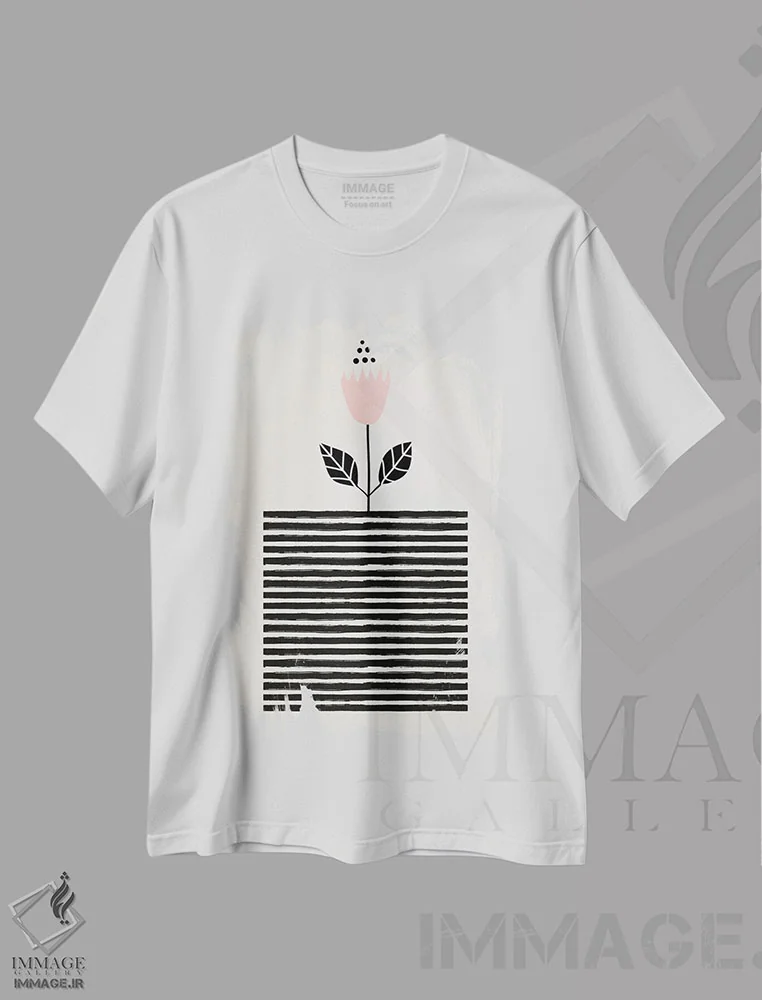 تیشرت سفید طرح دار گل کوچک آفتابی، تزئینی اثر کوبیستیکا | immage.ir