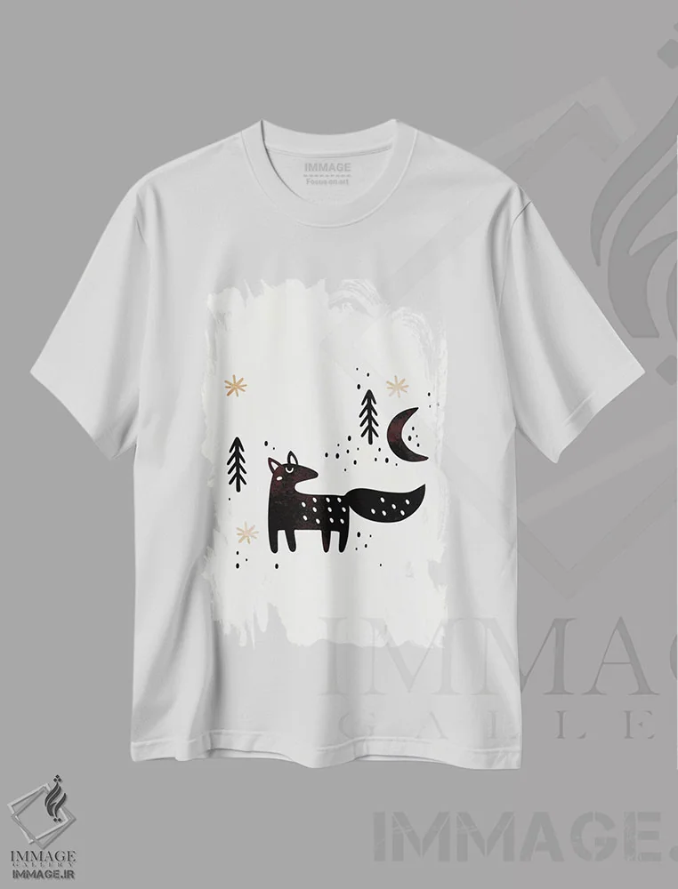 تیشرت سفید طرح دار روباه کوچک زمستانی، هنر دیجیتال اثر کوبیستیکا | فروشگاه ایماژ