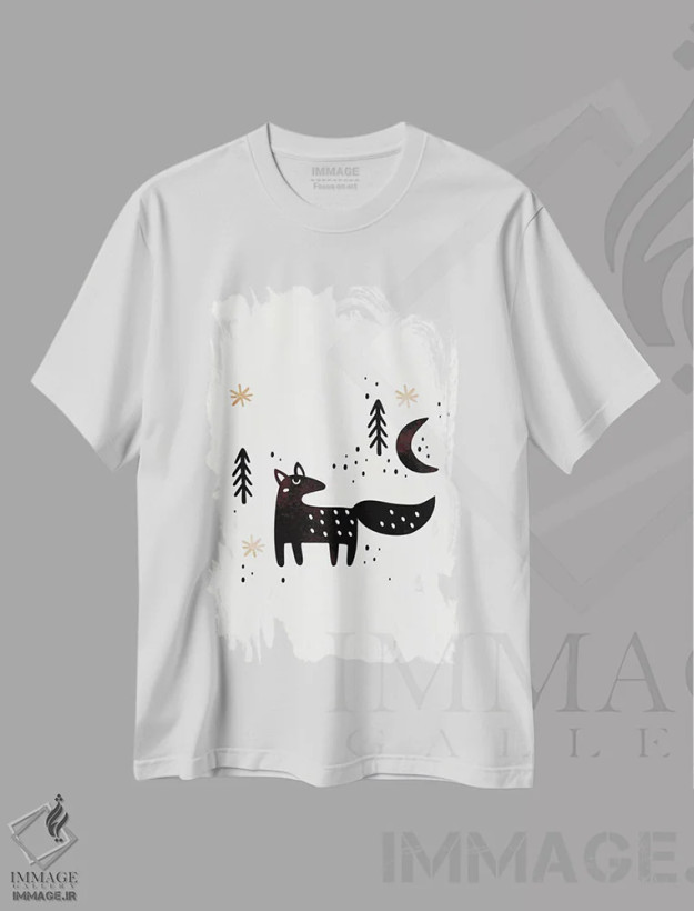 تیشرت سفید طرح دار روباه کوچک زمستانی، هنر دیجیتال اثر کوبیستیکا | فروشگاه ایماژ