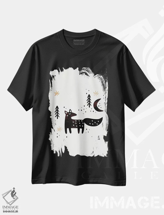 تیشرت مشکی طرح دار روباه کوچک زمستانی، هنر دیجیتال اثر کوبیستیکا | immage.ir