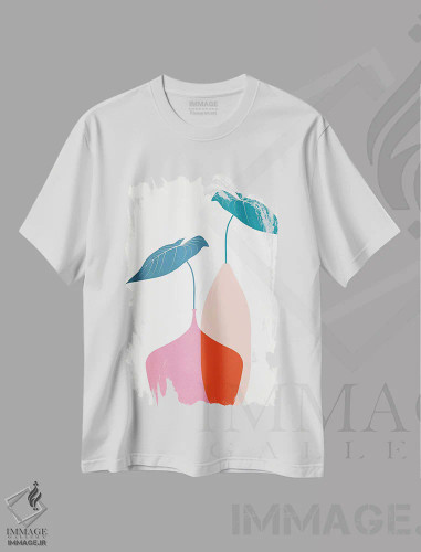 تیشرت سفید طرح دار دسته گل اسکاندیناوی، تزئینی اثر کوبیستیکا | فروشگاه ایماژ