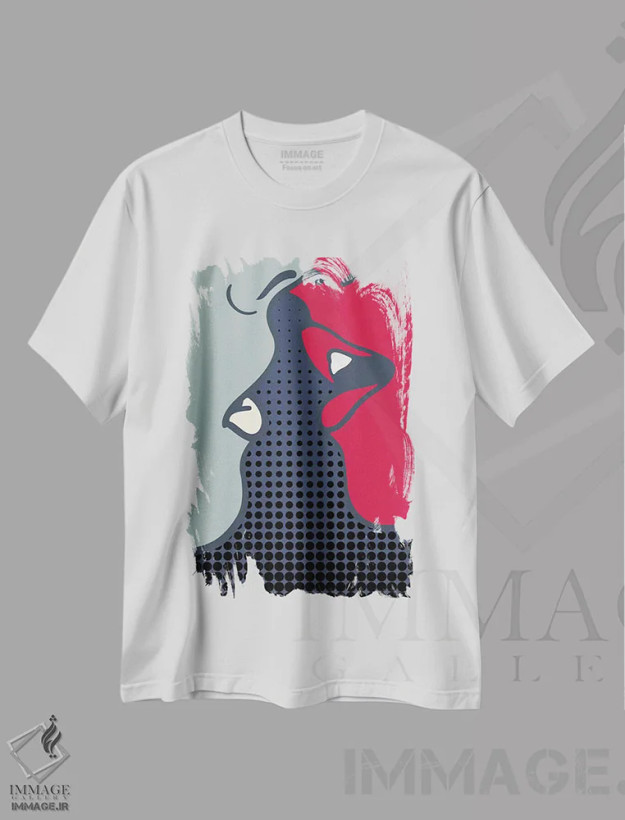 تیشرت سفید طرح دار بوسه، هنر دیجیتال اثر کوبیستیکا | فروشگاه ایماژ