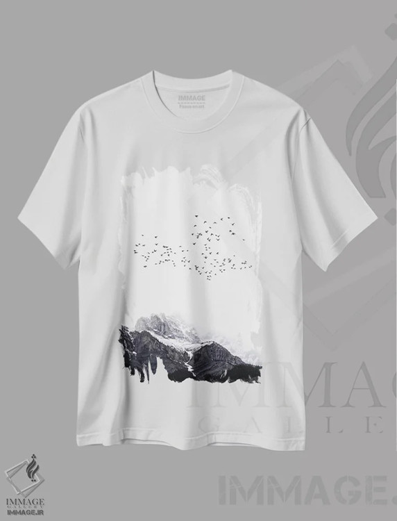 تیشرت سفید طرح دار کوه، تزئینی اثر کوبیستیکا | immage.ir
