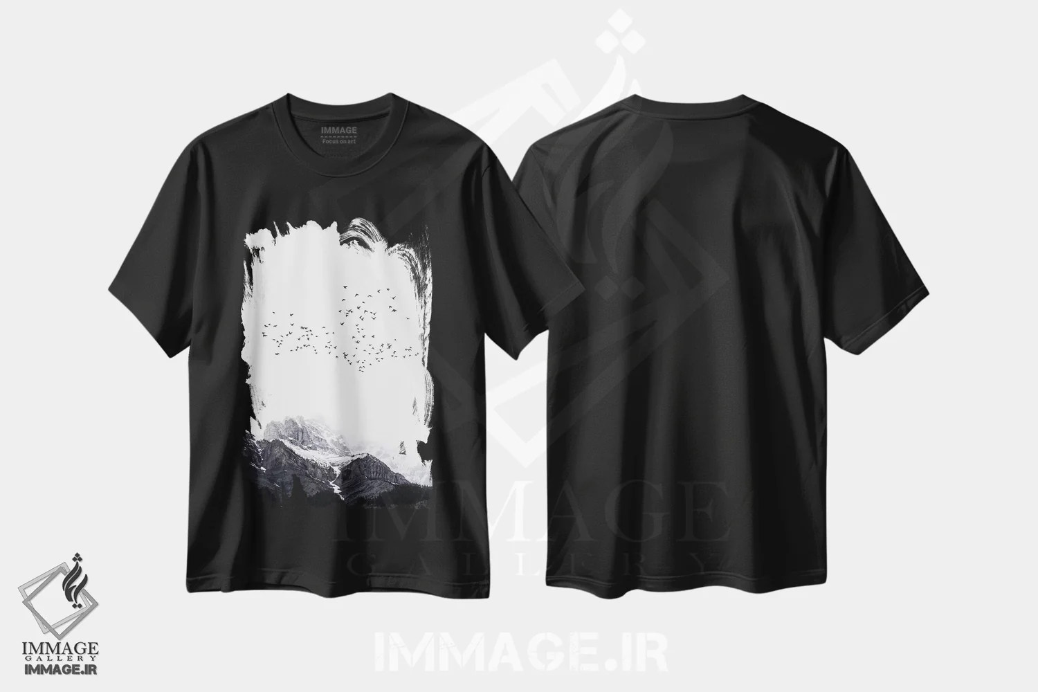 تیشرت مشکی طرح دار کوه، تزئینی اثر کوبیستیکا | فروشگاه ایماژ