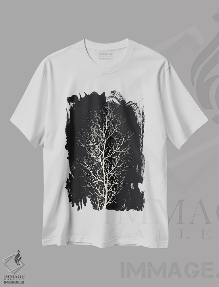 تیشرت سفید طرح دار درخت سفید، تزئینی اثر کوبیستیکا | immage.ir