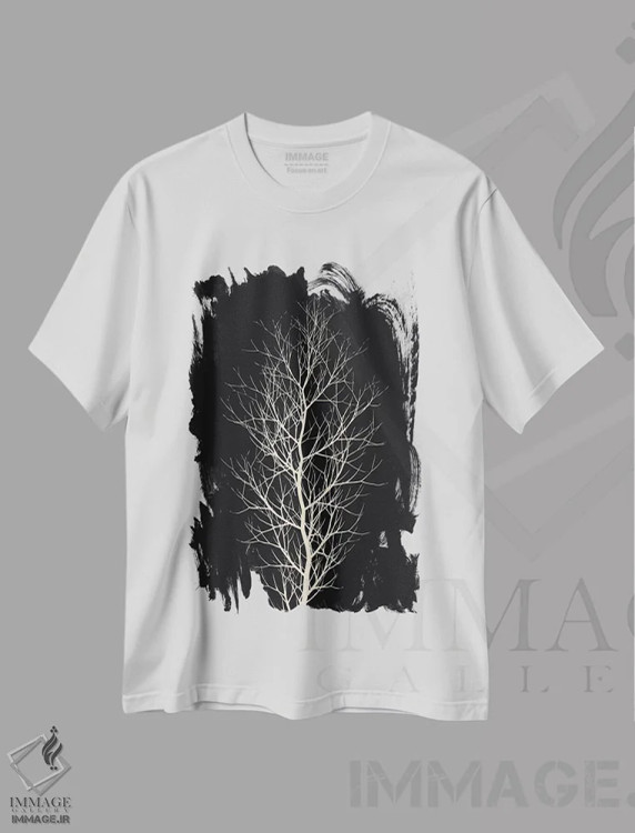 تیشرت سفید طرح دار درخت سفید، تزئینی اثر کوبیستیکا | immage.ir