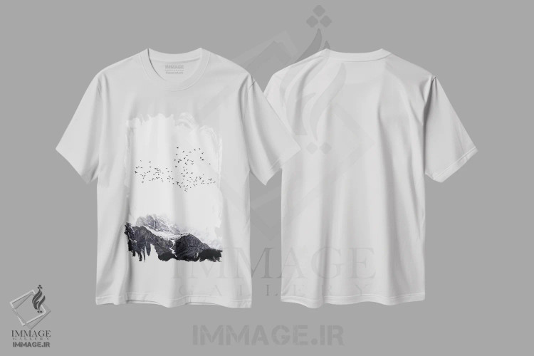 تیشرت سفید طرح دار کوه، تزئینی اثر کوبیستیکا | immage.ir
