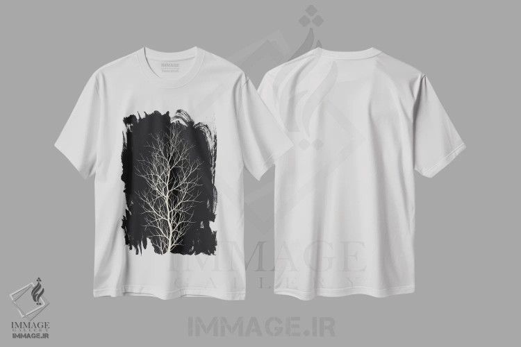 تیشرت سفید طرح دار درخت سفید، تزئینی اثر کوبیستیکا | immage.ir