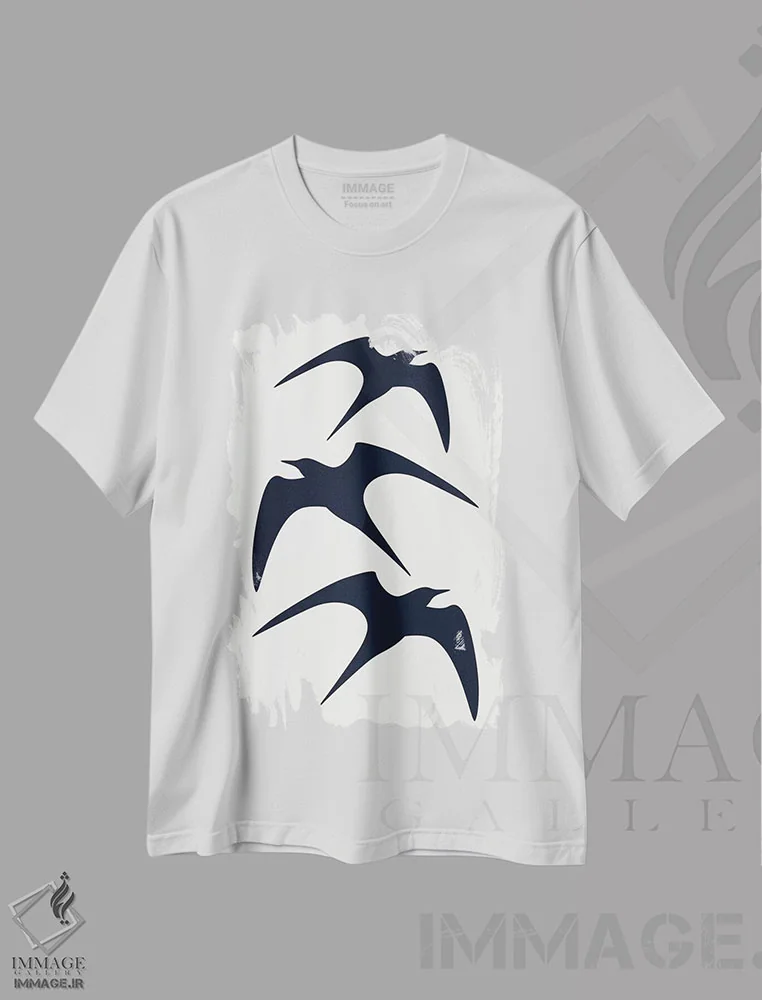 تیشرت سفید طرح دار سه پرنده، تزئینی اثر کوبیستیکا | immage.ir