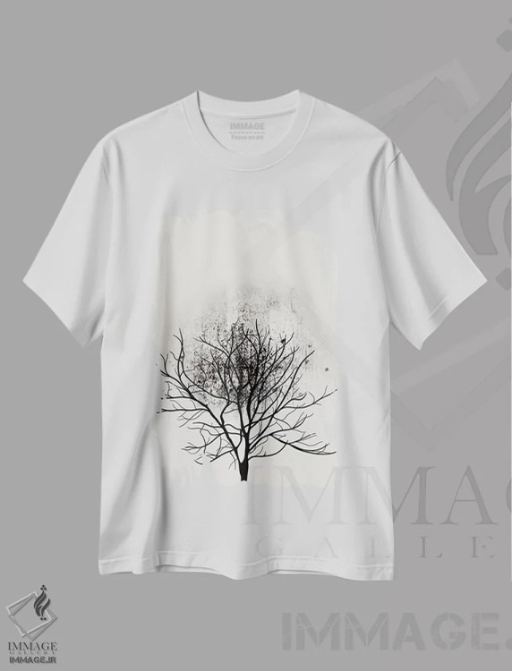 تیشرت سفید طرح دار مطالعه درخت شماره ۳، تزئینی اثر کوبیستیکا | فروشگاه ایماژ
