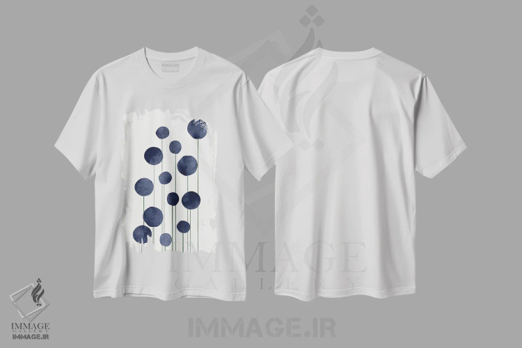 تیشرت سفید طرح دار گل های آبی، تزئینی اثر کوبیستیکا | فروشگاه ایماژ