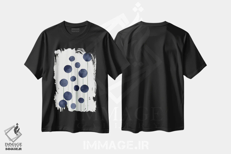تیشرت مشکی طرح دار گل های آبی، تزئینی اثر کوبیستیکا | immage.ir