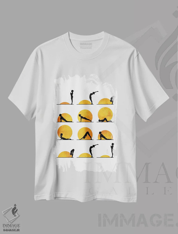 تیشرت سفید طرح دار خورشید یوگا، هنر دیجیتال اثر کوبیستیکا | فروشگاه ایماژ