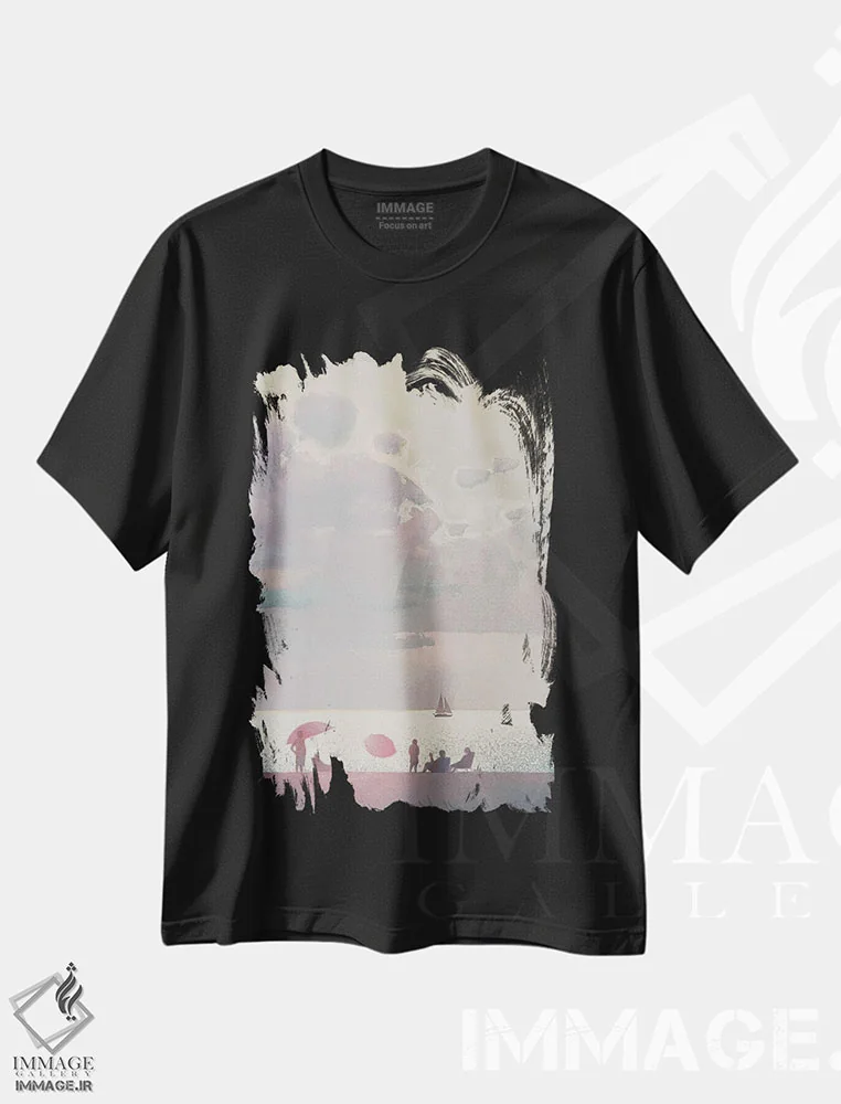 تیشرت مشکی طرح دار خاطرات لطیف از تعطیلات تابستانی کنار دریا، دکور ساحلی اثر اندریی کووالیک | immage.ir