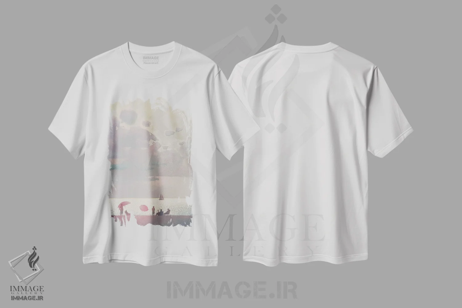 تیشرت سفید طرح دار خاطرات لطیف از تعطیلات تابستانی کنار دریا، دکور ساحلی اثر اندریی کووالیک | فروشگاه ایماژ