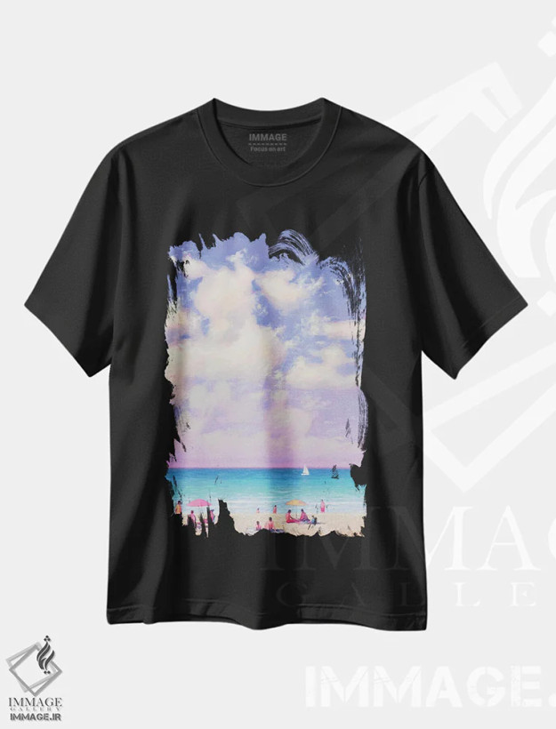 تیشرت مشکی طرح دار روز تابستانی شاد کنار دریا، دکور ساحلی اثر اندریی کووالیک | immage.ir