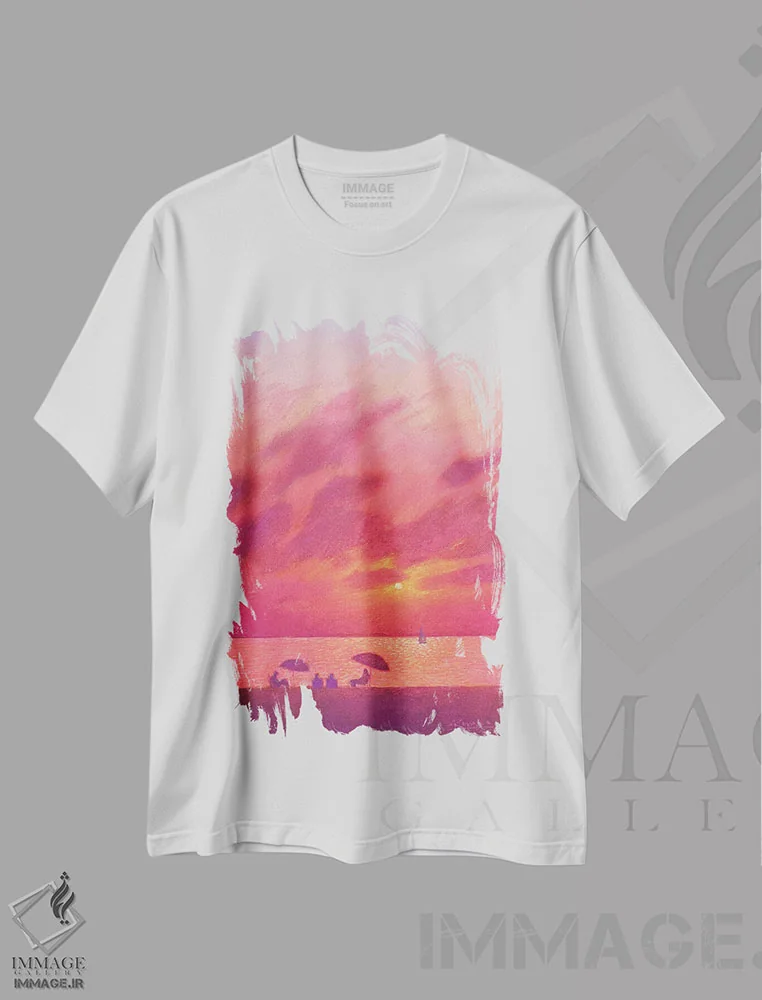 تیشرت سفید طرح دار غروب در دریا، هنر فاخر معاصر اثر اندریی کووالیک | immage.ir