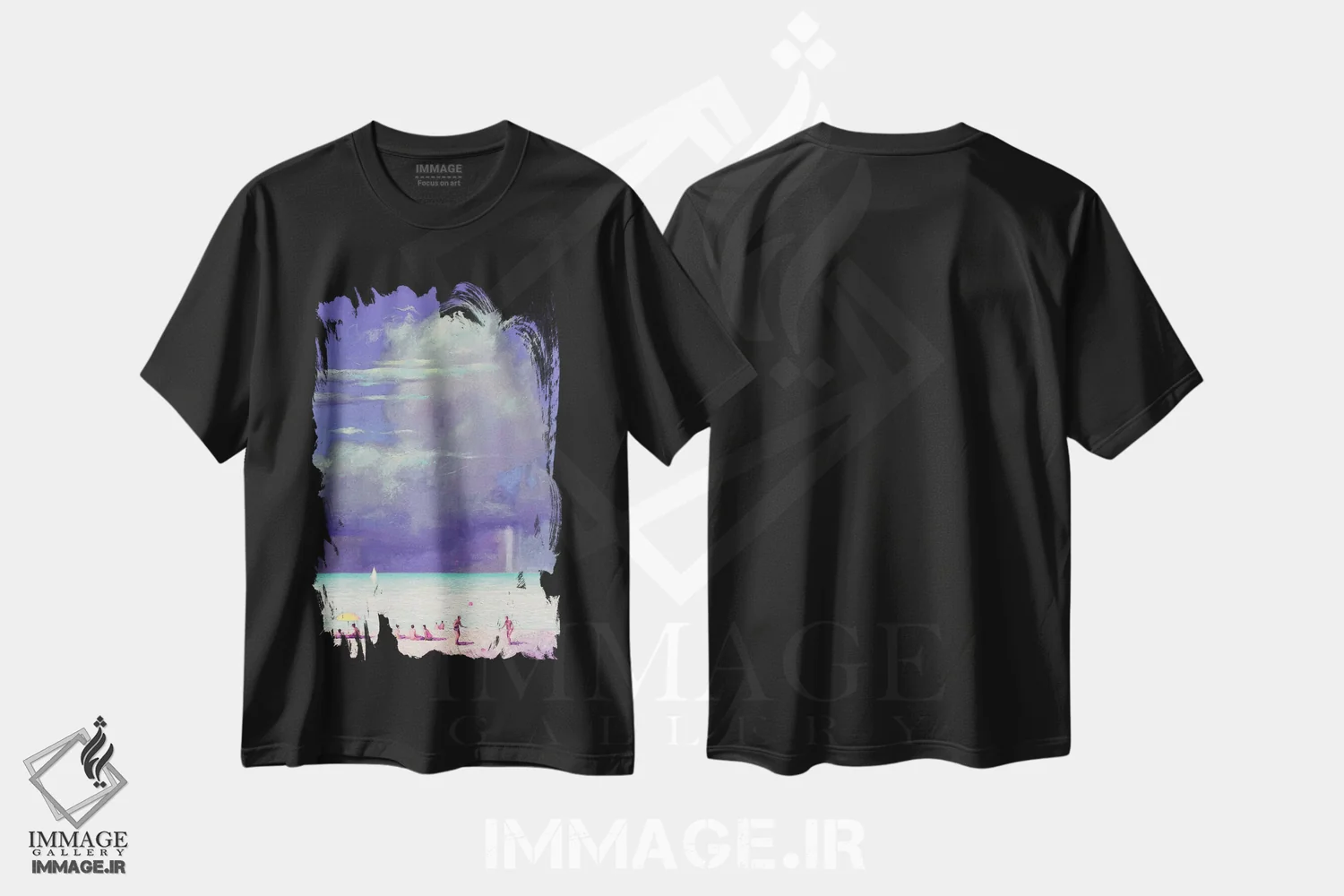 تیشرت مشکی طرح دار پیش از طوفان در دریا، هنر فاخر معاصر اثر اندریی کووالیک | فروشگاه ایماژ