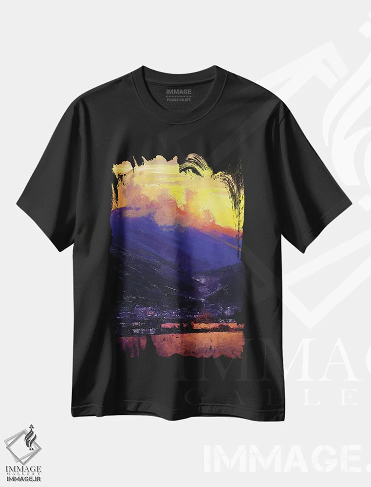 تیشرت مشکی طرح دار رنگ های روشن جنوب ترکیه، آبستره اثر اندریی کووالیک | فروشگاه ایماژ