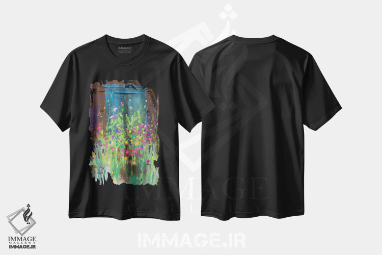 تیشرت مشکی طرح دار رقص گل ها، آبستره اثر اندریی کووالیک | immage.ir