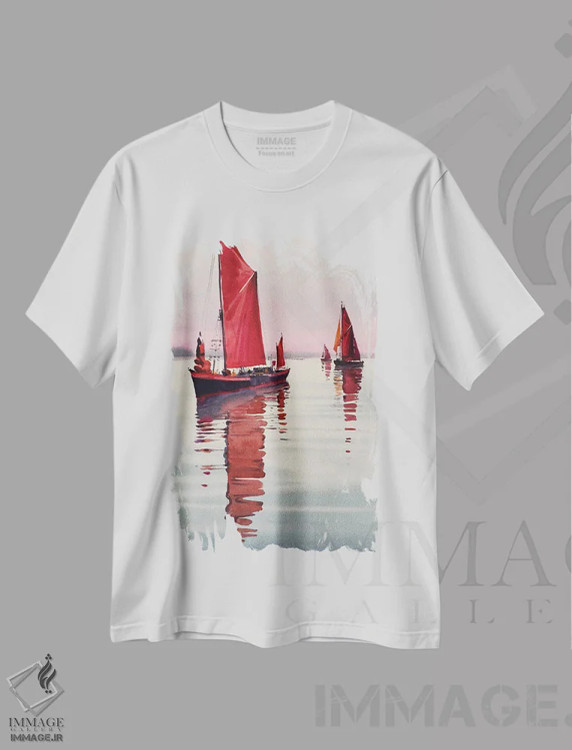 تیشرت سفید طرح دار بادبان های قرمز، دکور معاصر اثر اندریی کووالیک | فروشگاه ایماژ