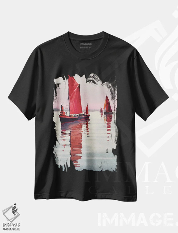 تیشرت مشکی طرح دار بادبان های قرمز، دکور معاصر اثر اندریی کووالیک | immage.ir