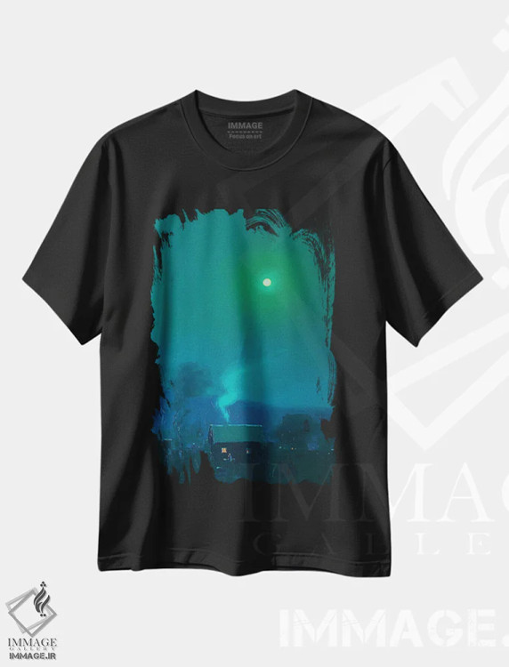 تیشرت مشکی طرح دار شب مهتابی رمانتیک، دکور معاصر اثر اندریی کووالیک | فروشگاه ایماژ